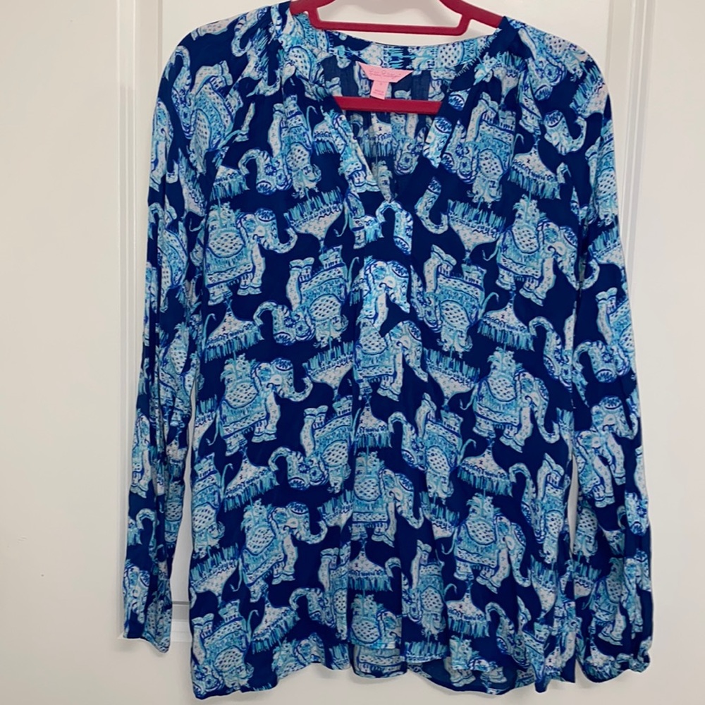 Lilly Pulitzer Elephant Print Size Small Blouse